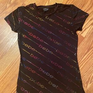 Bebe Black Tee with Colorful Logo